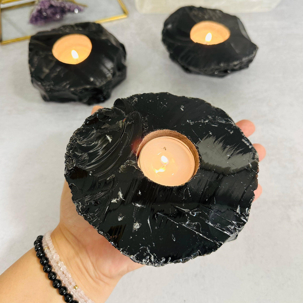 Crystal Obsidian Votive Tea Light Candle Holder