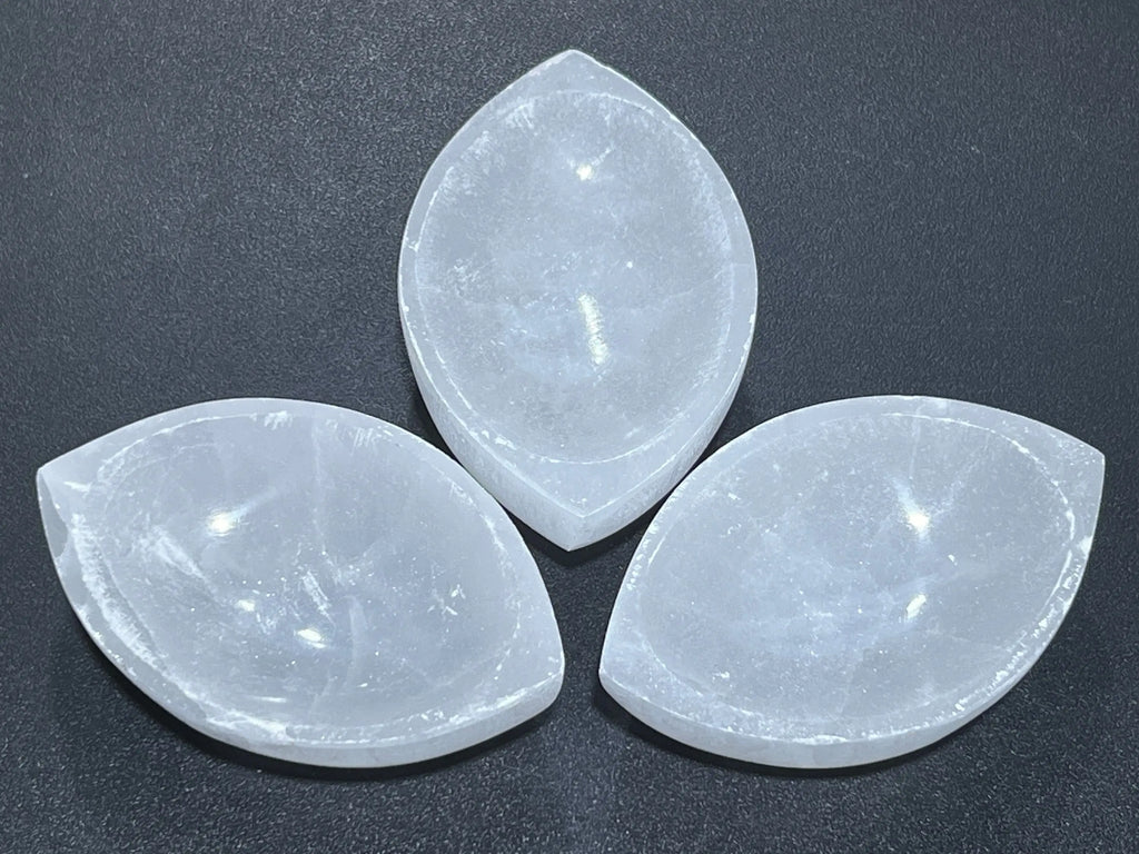 Selenite Crystal Bowl (4 Inch) Eye Shaped Carving Gemstone Polished Stone Dish | Home & Living > Kitchen & Dining > Dining & Serving > Bowls | Wiccan Center
