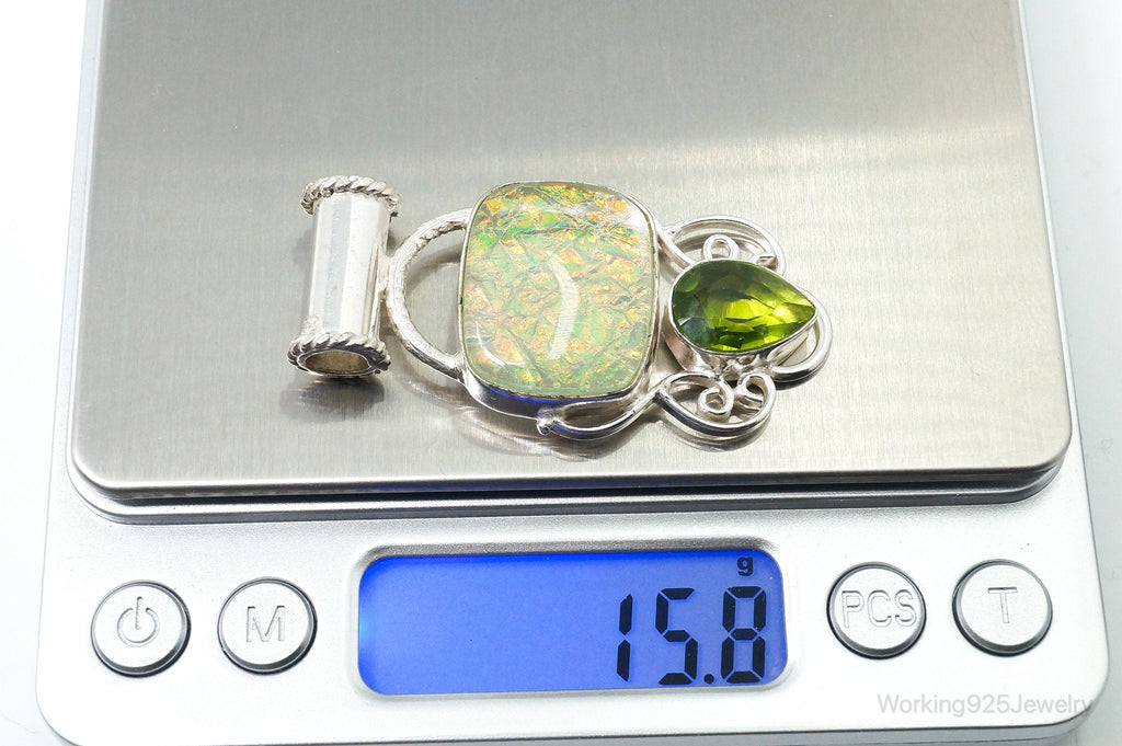 Large Vintage Rainbow Glass Peridot Sterling Silver Pendant | Jewelry > Necklaces > Pendants | Wiccan Center