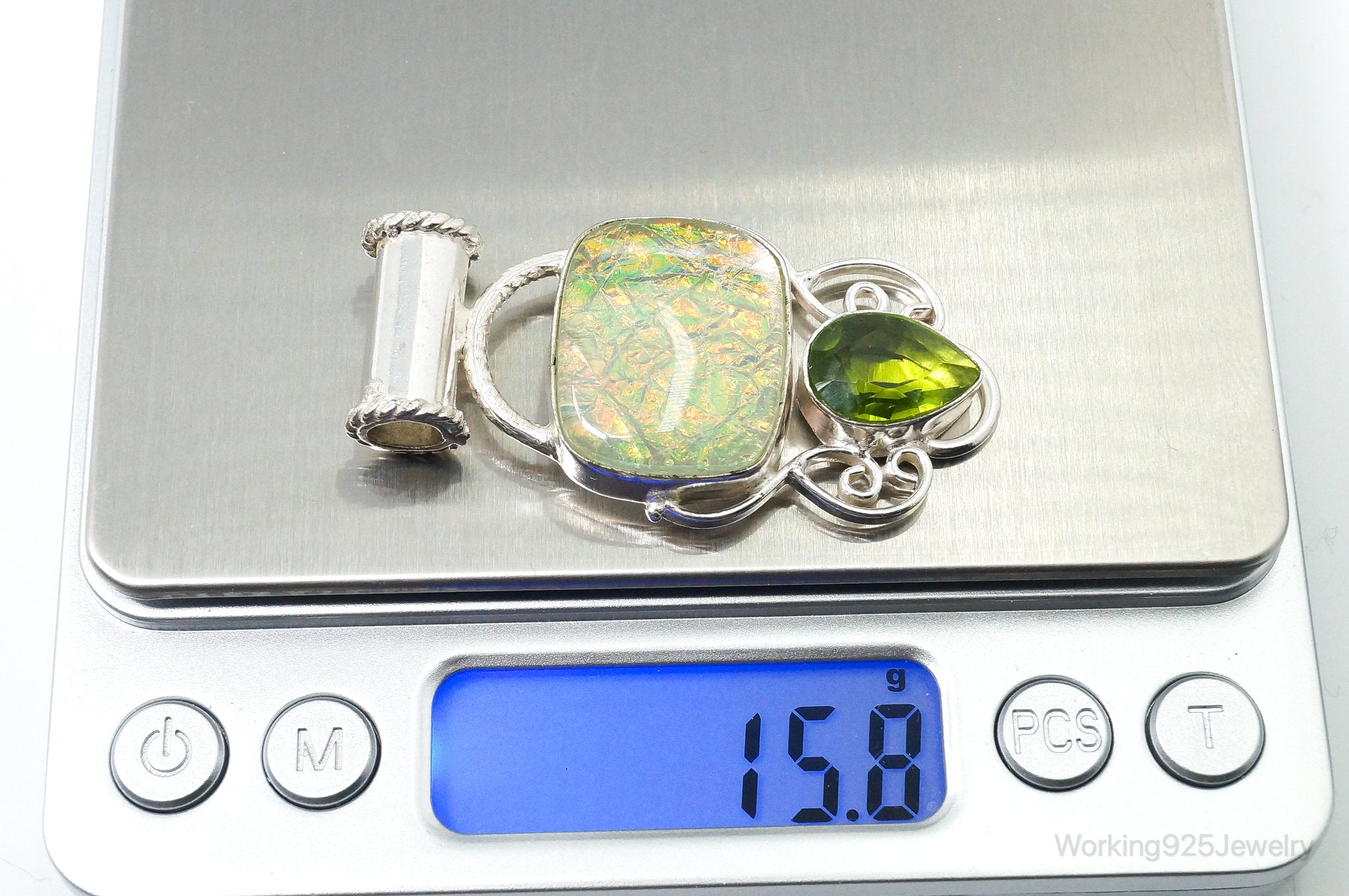 Large Vintage Rainbow Glass Peridot Sterling Silver Pendant | Jewelry > Necklaces > Pendants | Wiccan Center