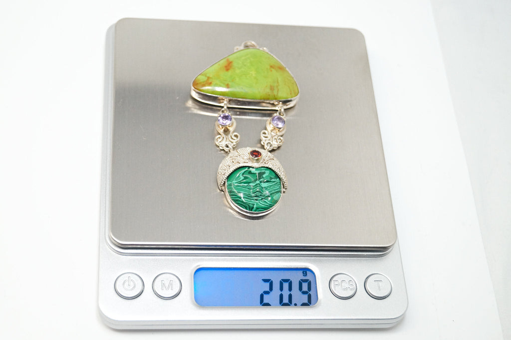 Vintage Turquoise Amethyst Malachite Garnet Sterling Silver Moon Face Pendant | Jewelry > Necklaces > Pendants | Wiccan Center