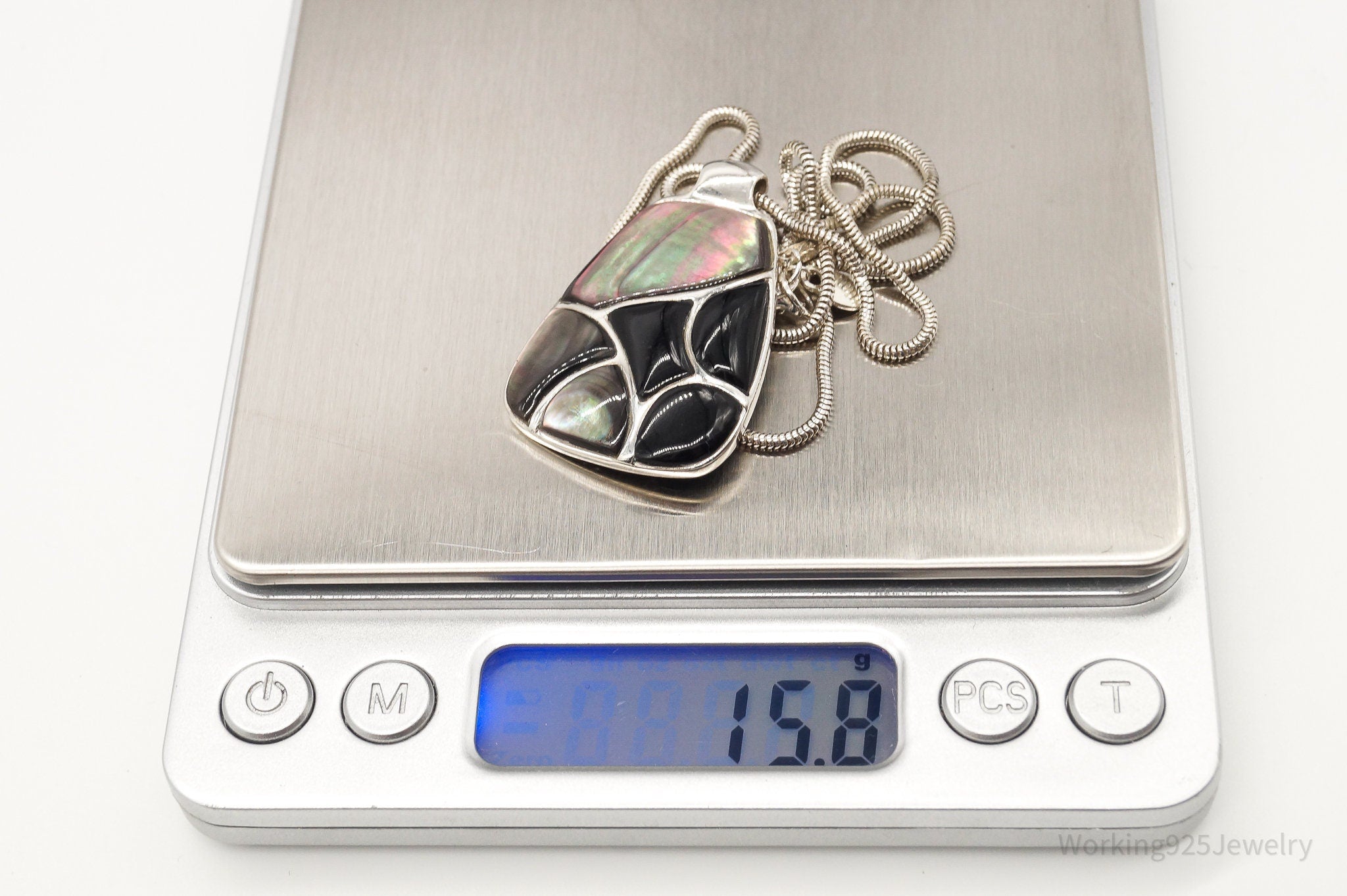 Vintage Black Onyx Paua Abalone Shell Sterling Silver Necklace | Jewelry > Necklaces > Pendants | Wiccan Center