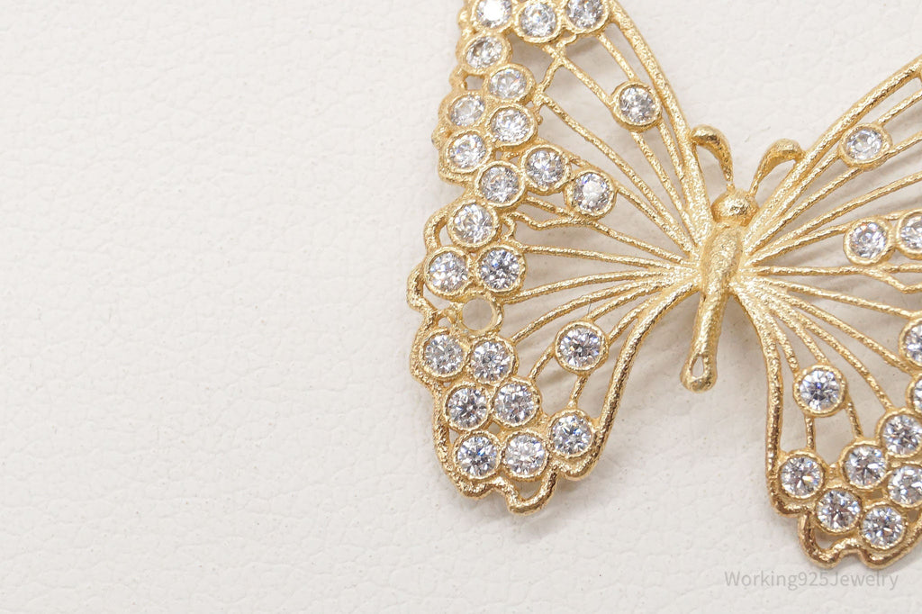 Large Vintage Butterfly Cubic Zirconia Gold Vermeil Sterling Silver Necklace | Jewelry > Necklaces > Pendants | Wiccan Center