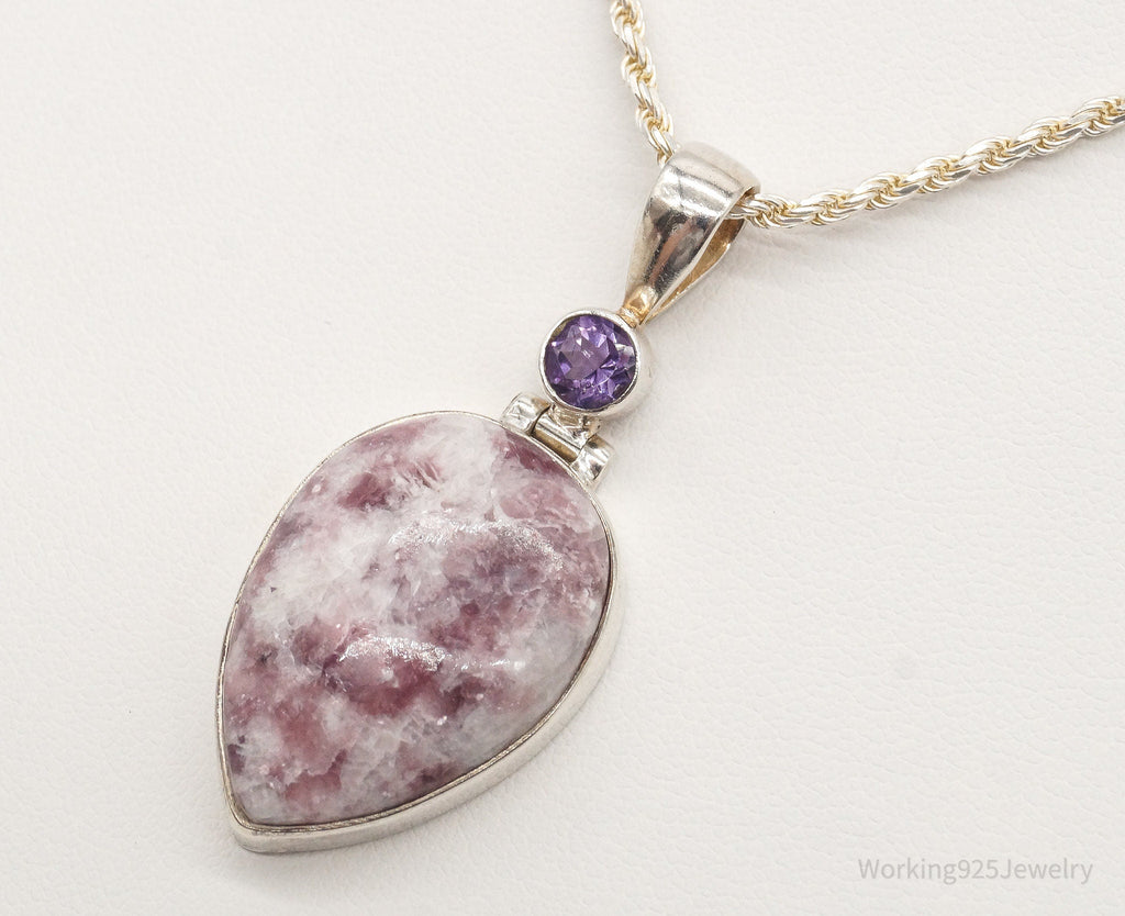 Vintage Designer TGGC Lepidolite Amethyst Sterling Silver Necklace | Jewelry > Necklaces > Pendants | Wiccan Center