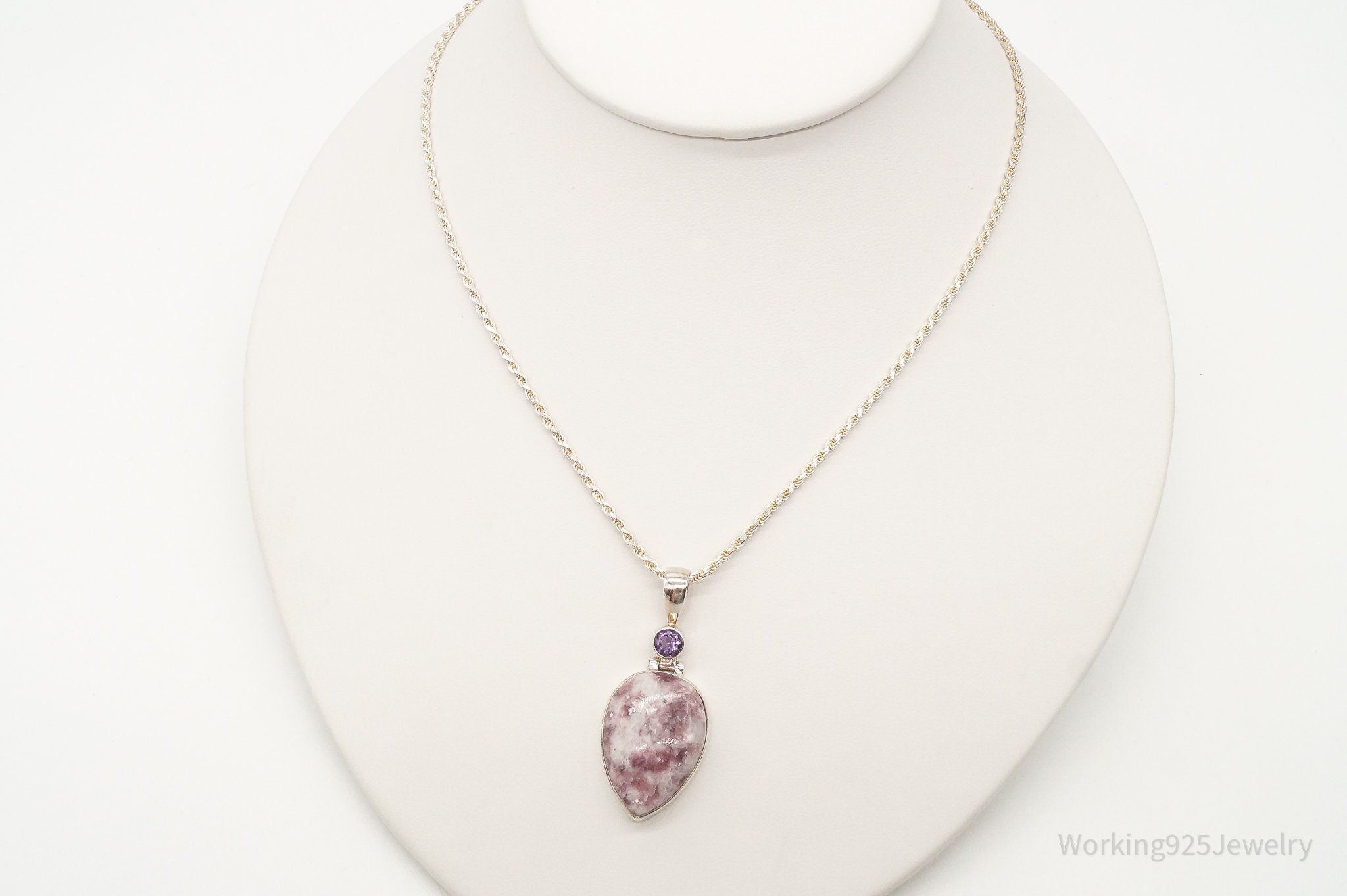 Vintage Designer TGGC Lepidolite Amethyst Sterling Silver Necklace | Jewelry > Necklaces > Pendants | Wiccan Center