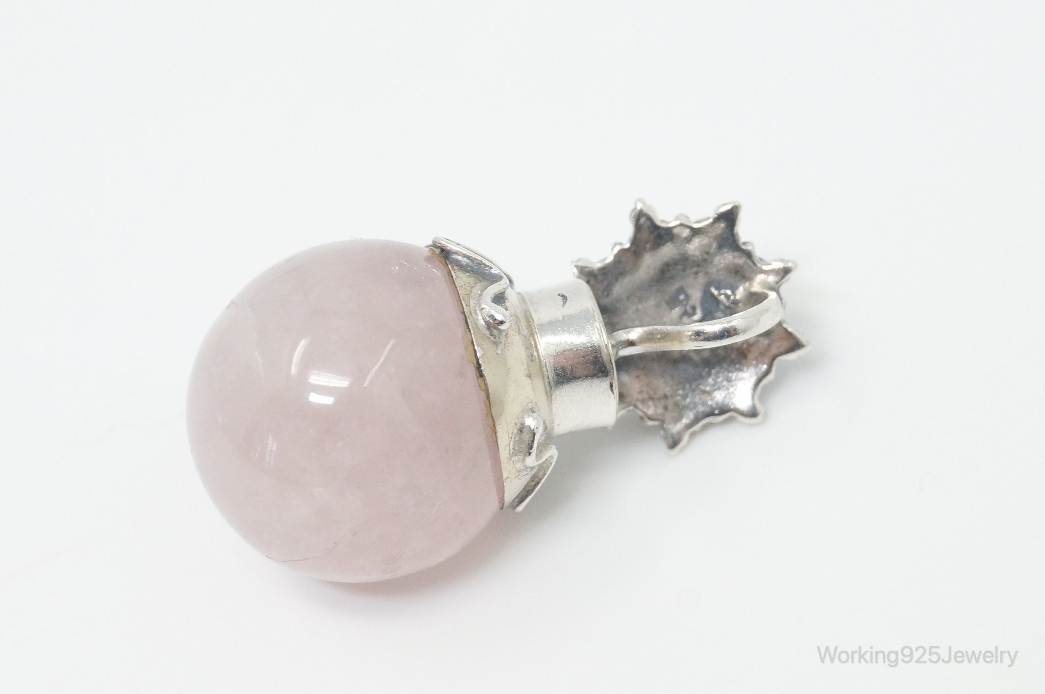 Vintage Rose Quartz Abalone Shell Bali Cat Sterling Silver Necklace Pendant | Jewelry > Necklaces > Pendants | Wiccan Center