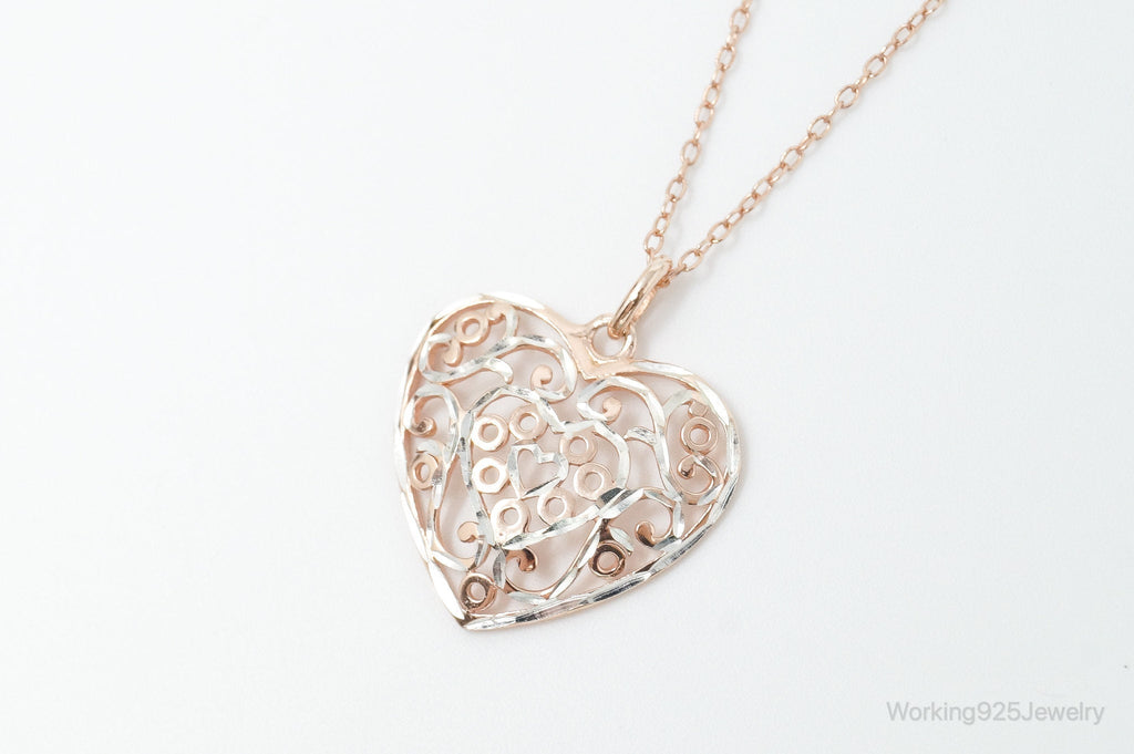 Vintage Rose Gold Vermeil Heart Sterling Silver Necklace - 18 Inch Chain | Jewelry > Necklaces > Pendants | Wiccan Center