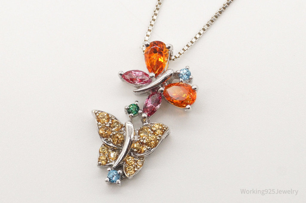 Vintage Multiple Gemstone Butterflies Sterling Silver Necklace | Jewelry > Necklaces > Pendants | Wiccan Center