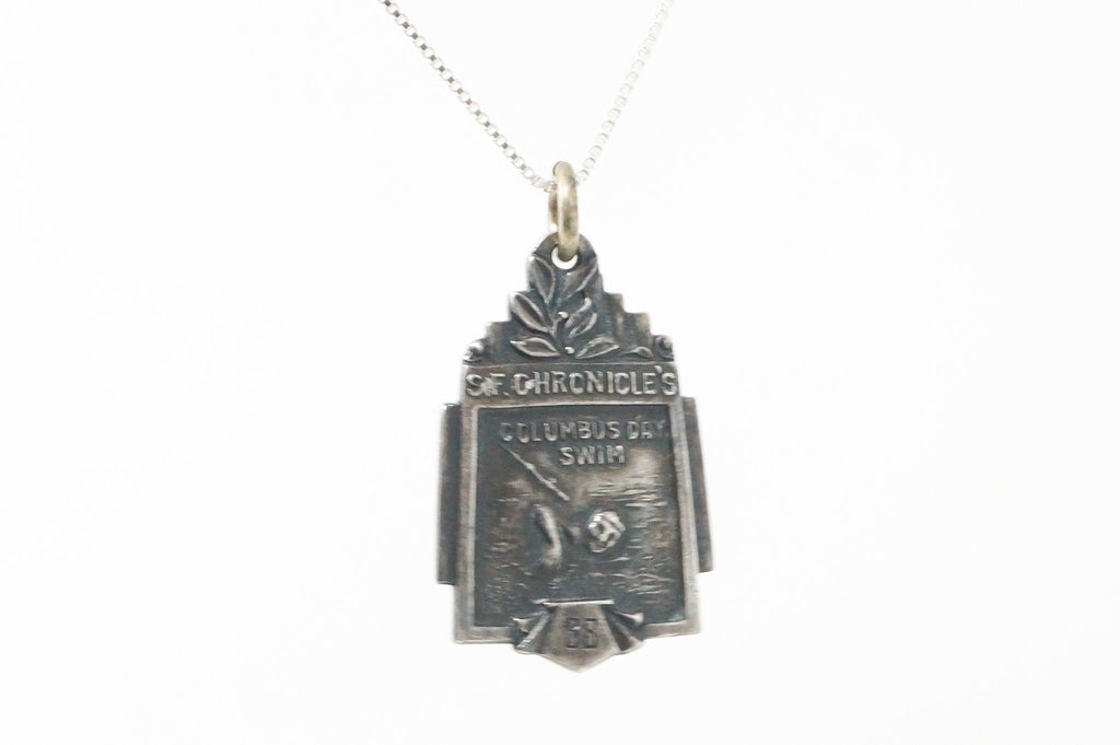 Vintage Antique 1938 Columbus Day Swim Sterling Silver Necklace Pendant | Jewelry > Necklaces > Pendants | Wiccan Center