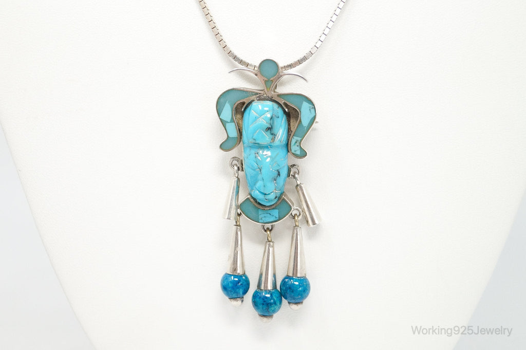 Vintage Mexico Handmade Turquoise Warrior Sterling Silver Necklace Brooch | Jewelry > Necklaces > Pendants | Wiccan Center