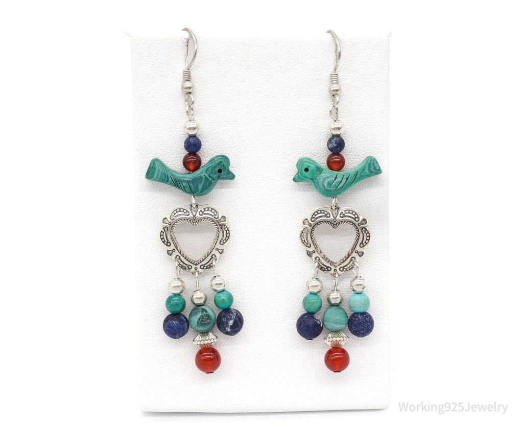 Vintage Native American QT Quoc Multi Gemstone Bead Sterling Silver Earrings | Jewelry > Earrings | Wiccan Center