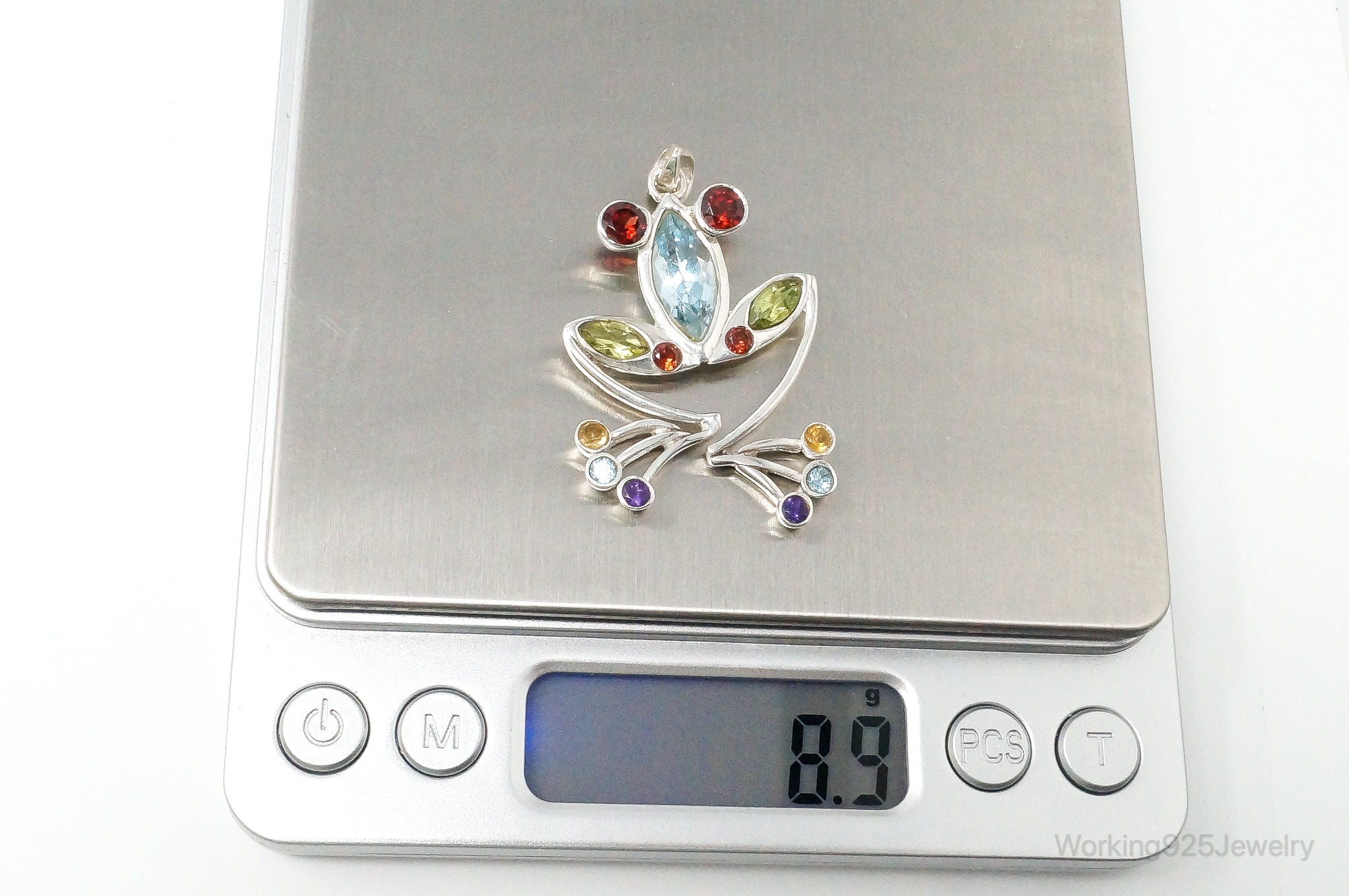Vintage Multi Gem Tree Frog Sterling Silver Necklace Pendant | Jewelry > Necklaces > Pendants | Wiccan Center