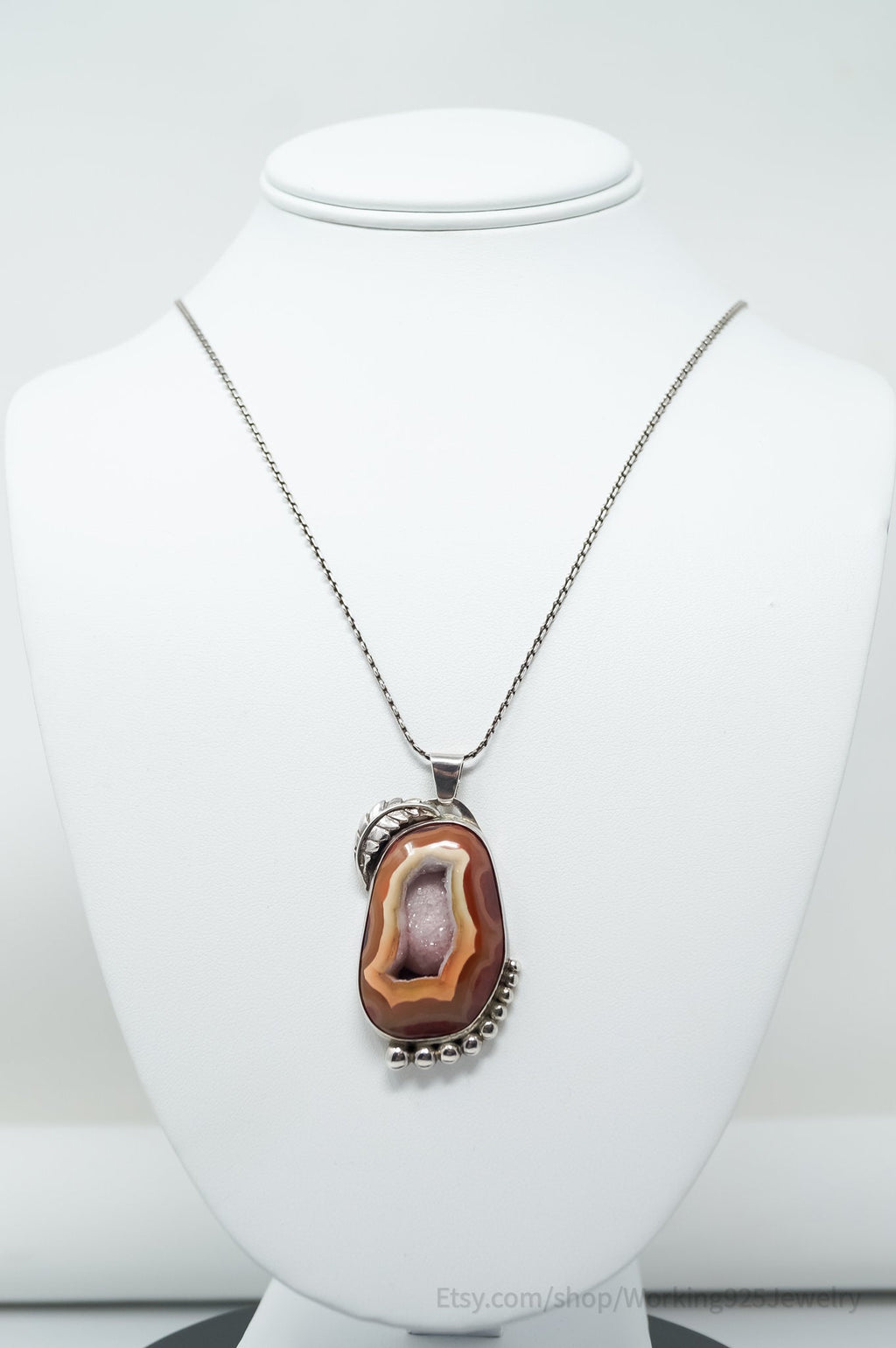 Vintage Signed Native American Crazy Lace Agate Sterling Silver Necklace | Jewelry > Necklaces > Pendants | Wiccan Center