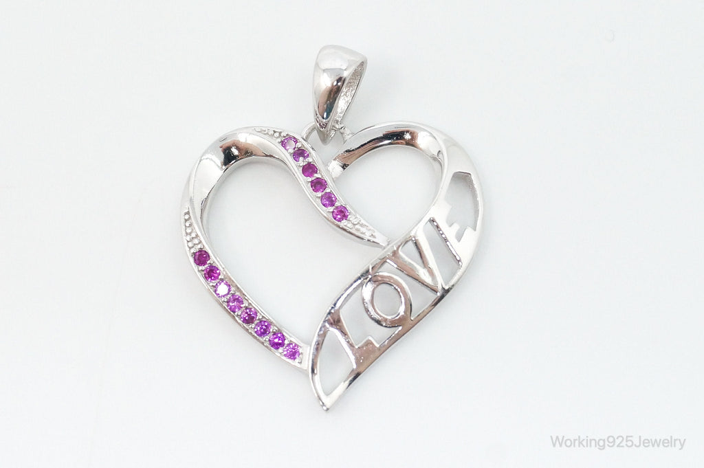 Vintage Open Heart Pink Cubic Zirconia Sterling Silver Necklace Pendant | Jewelry > Necklaces > Pendants | Wiccan Center