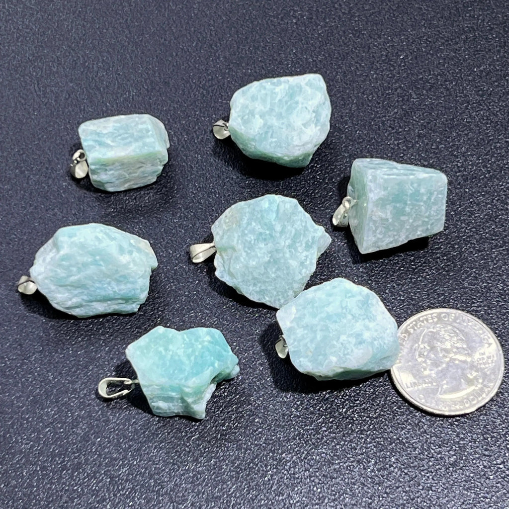 Amazonite Rough Raw Crystal Pendant (Silver Plated Bail) Gemstone Jewelry Necklace Supply | Craft Supplies & Tools > Beads, Gems & Cabochons > Charms & Pendants > Pendants | Wiccan Center