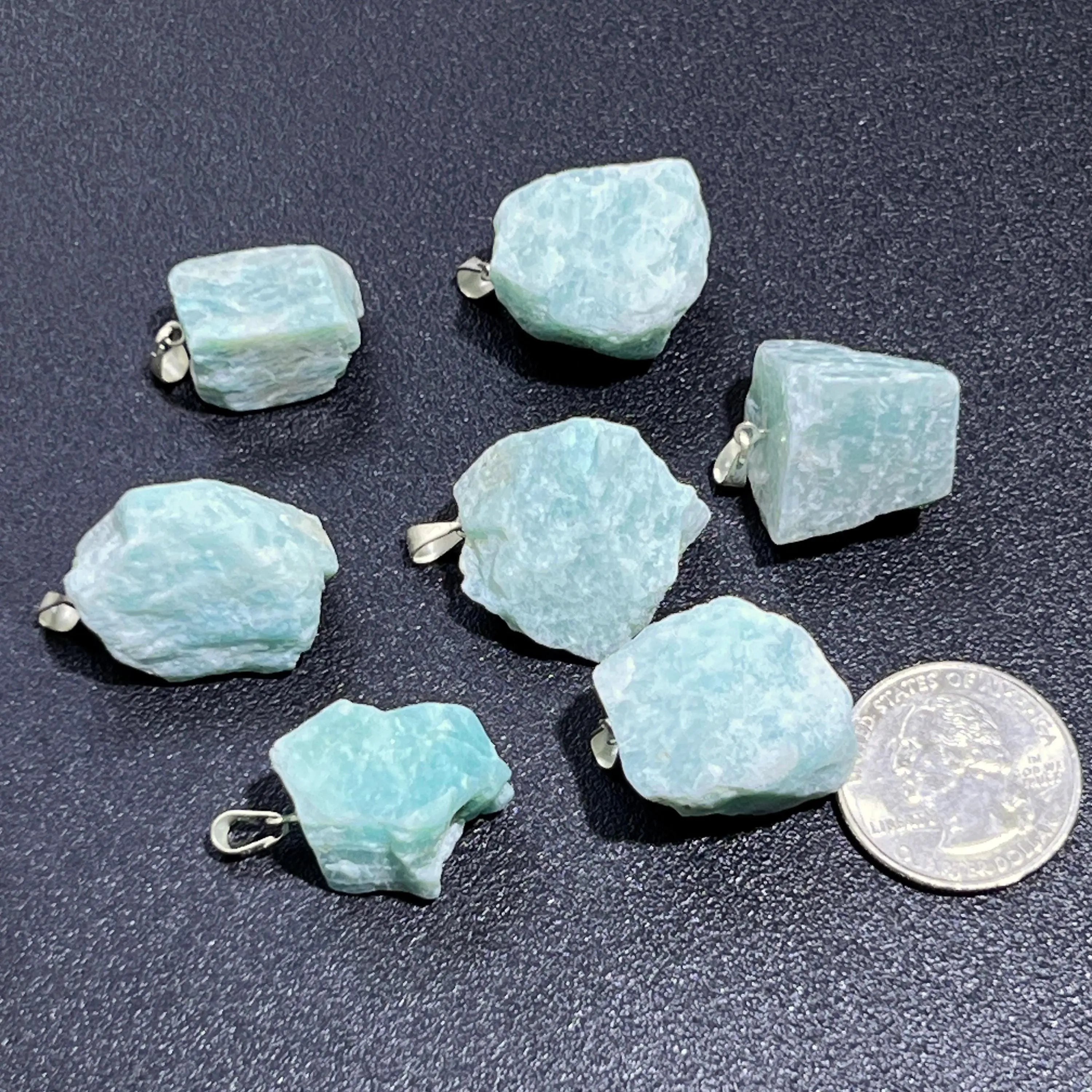 Amazonite Rough Raw Crystal Pendant (Silver Plated Bail) Gemstone Jewelry Necklace Supply | Craft Supplies & Tools > Beads, Gems & Cabochons > Charms & Pendants > Pendants | Wiccan Center