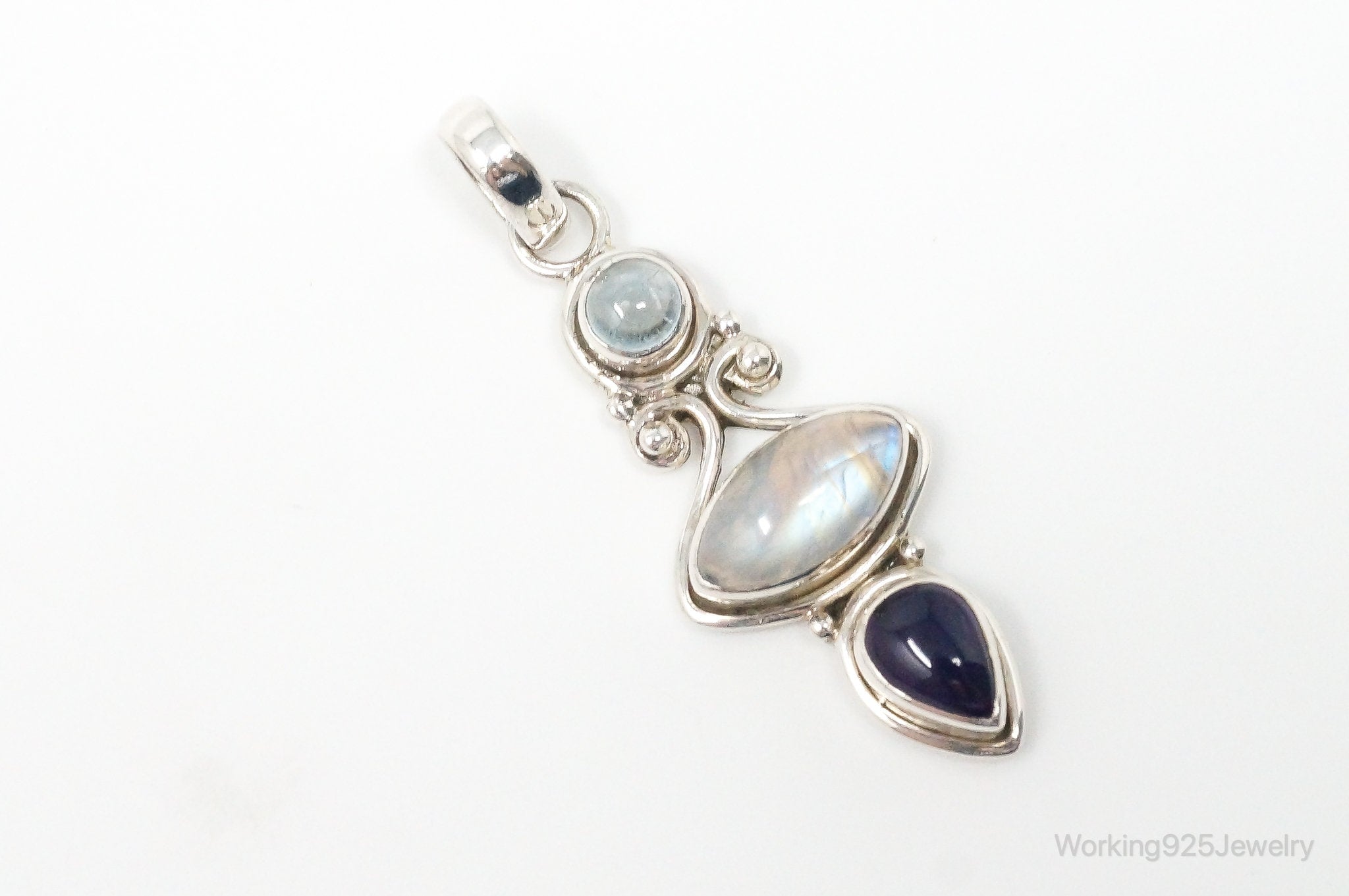 Vintage Blue Topaz Amethyst Moonstone Sterling Necklace Pendant | Jewelry > Necklaces > Pendants | Wiccan Center