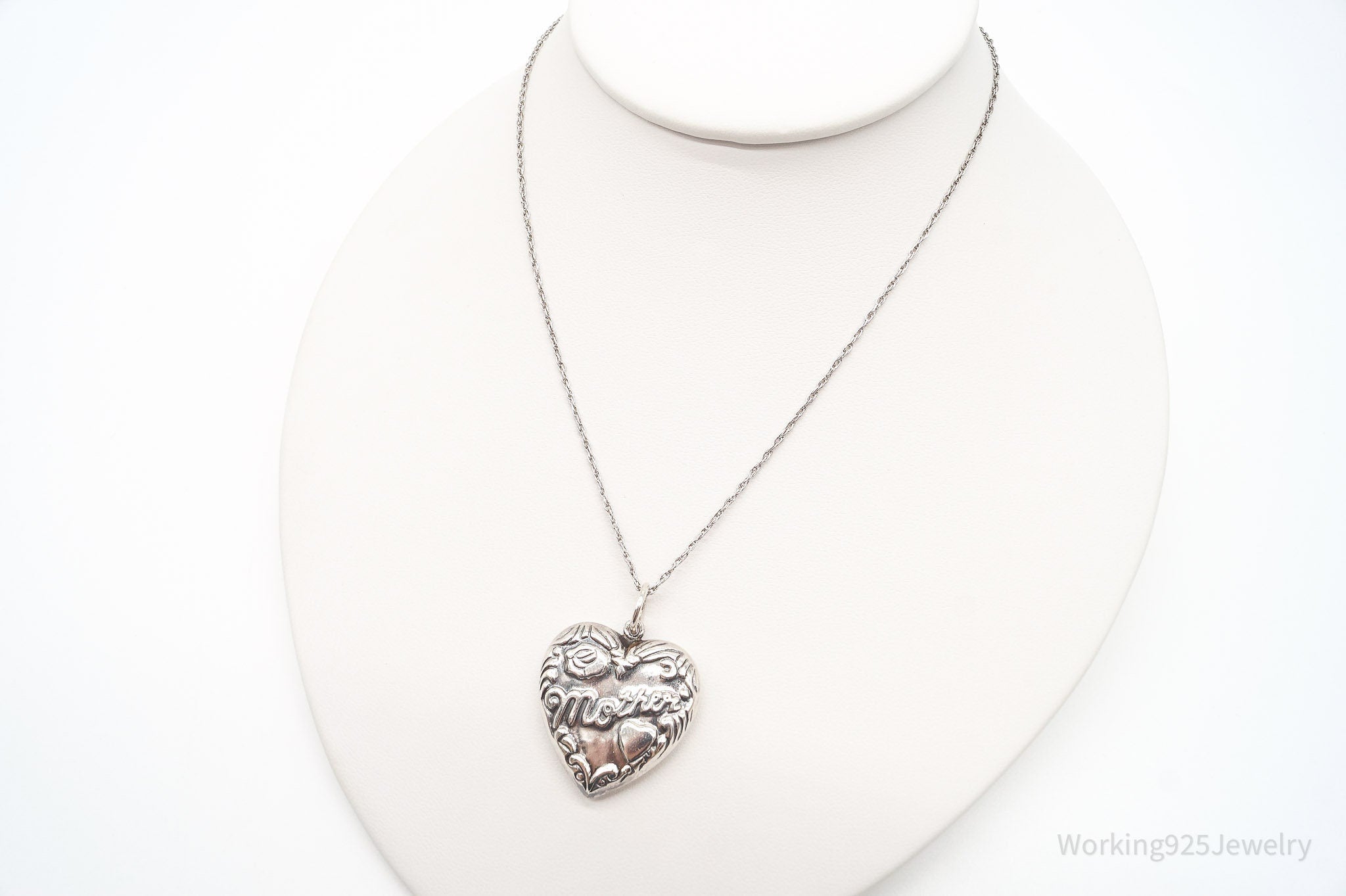 Vintage Large Puffy Heart Mother Charm Sterling Silver Necklace | Jewelry > Necklaces > Pendants | Wiccan Center