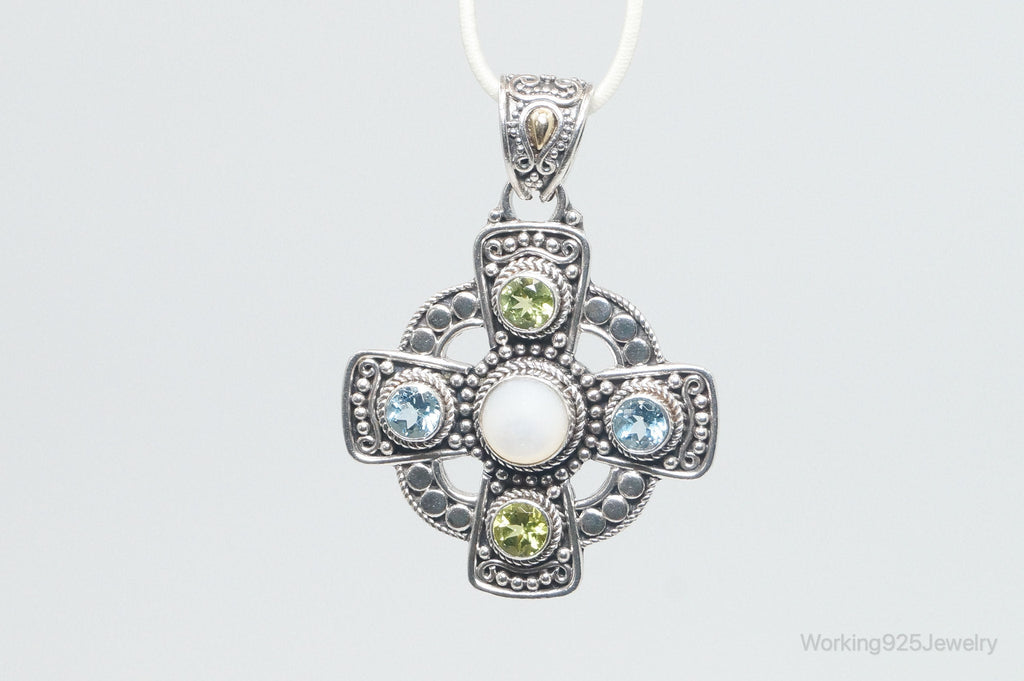 Vintage Designer BA Suarti 18K Gold Multi Gem Sterling Silver Necklace Pendant | Jewelry > Necklaces > Pendants | Wiccan Center