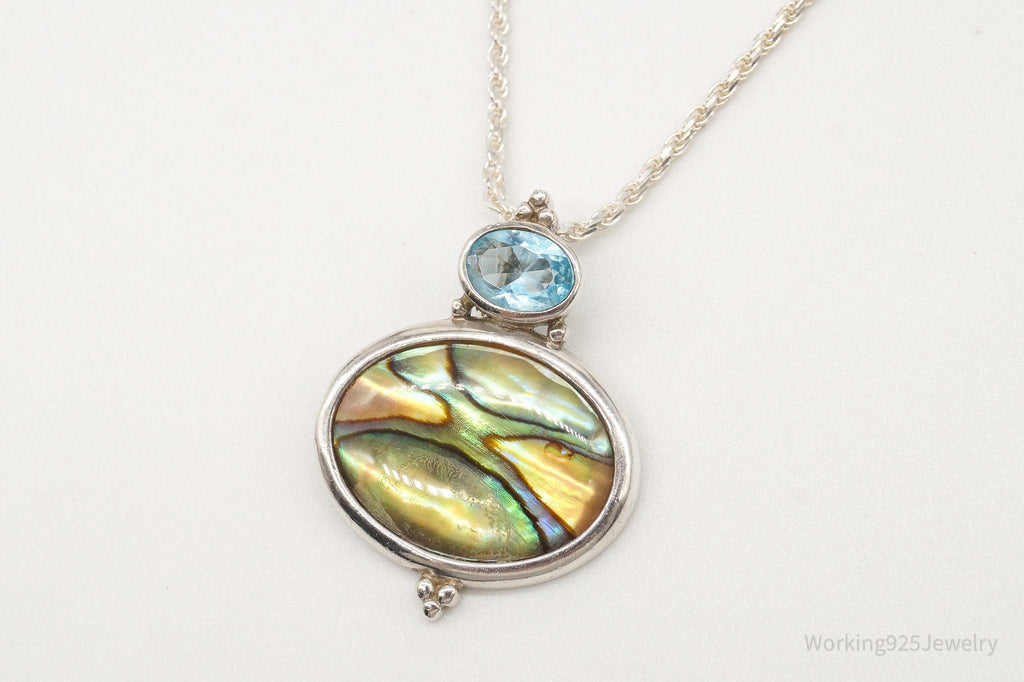 Vintage Paua Abalone Shell Blue Topaz Sterling Silver Necklace | Jewelry > Necklaces > Pendants | Wiccan Center