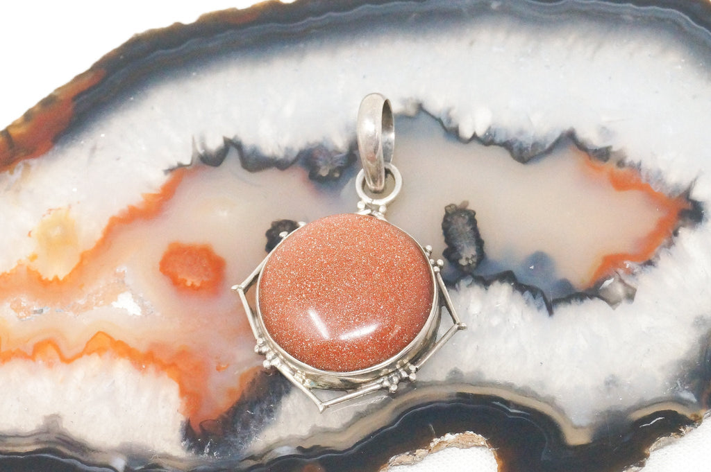 Vintage Handmade Goldstone Sterling Silver Southwestern Necklace Pendant | Jewelry > Necklaces > Pendants | Wiccan Center