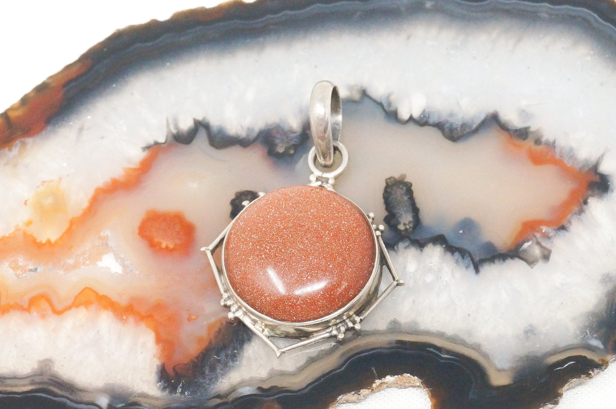 Vintage Handmade Goldstone Sterling Silver Southwestern Necklace Pendant | Jewelry > Necklaces > Pendants | Wiccan Center