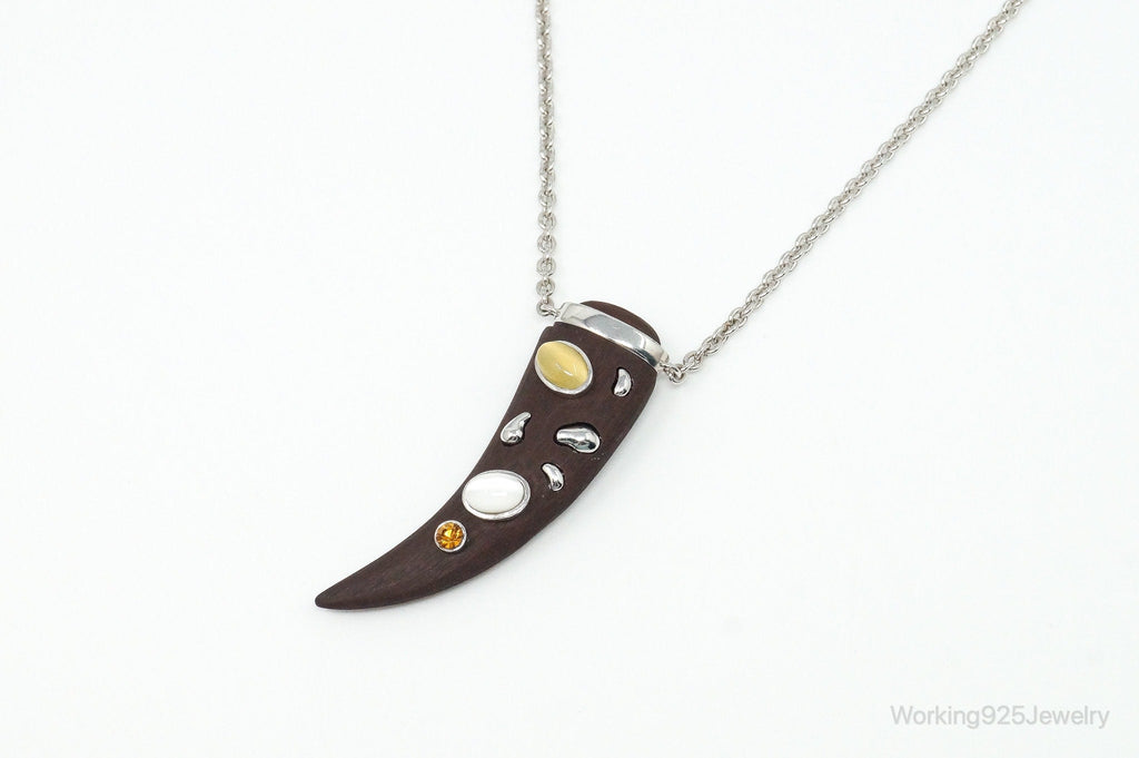 Vintage Large Wood Claw Tigers Eye Citrine Sterling Silver Necklace | Jewelry > Necklaces > Pendants | Wiccan Center