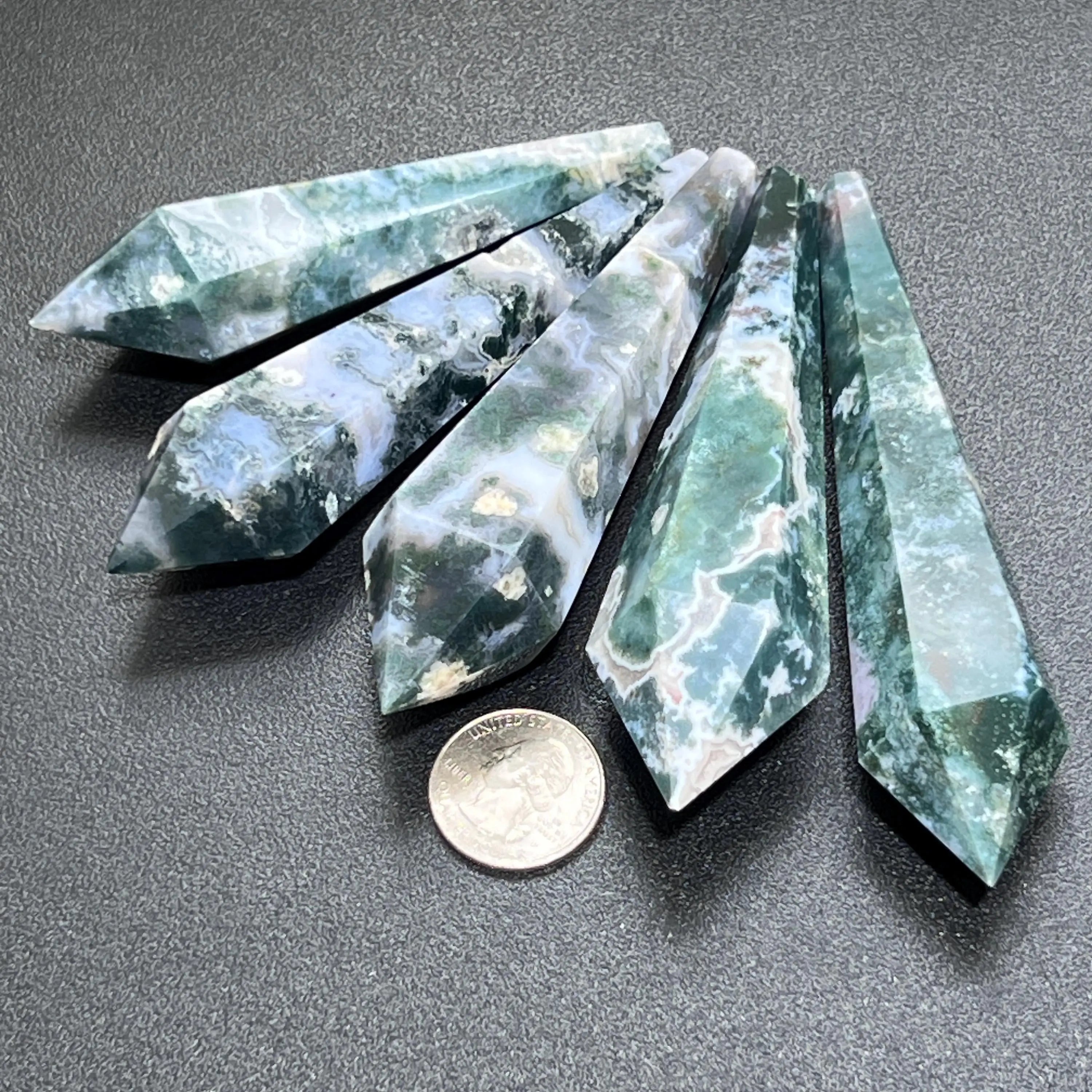 Moss Agate Crystal Point Scepter Wand Large (4.5 Inch Avg) Gemstone Decor Carving Wholesale | Home & Living > Home Decor > Home Accents > Rocks & Geodes | Wiccan Center