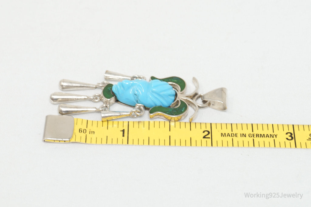 Vintage Taxco Mexican Carved Turquoise Sterling Silver Necklace Pendant | Jewelry > Necklaces | Wiccan Center