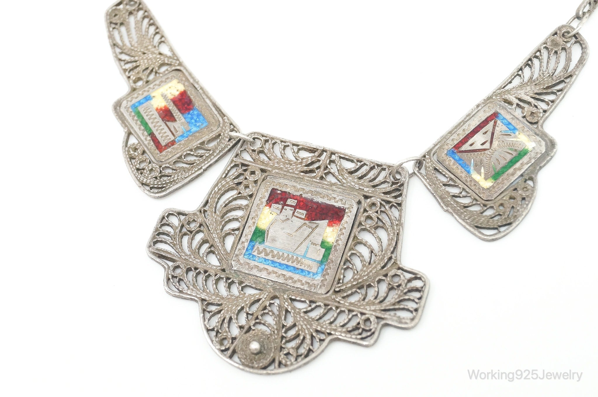 Vintage Enamel Filigree Sterling Silver Necklace | Jewelry > Necklaces > Pendants | Wiccan Center