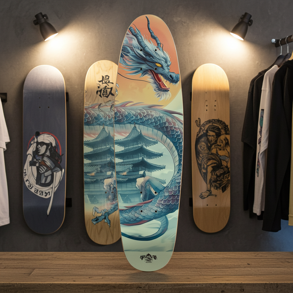 Japanese Guardian Dragon Custom Skateboard – Fantasy Art Deck | Skateboard | Wiccan Center