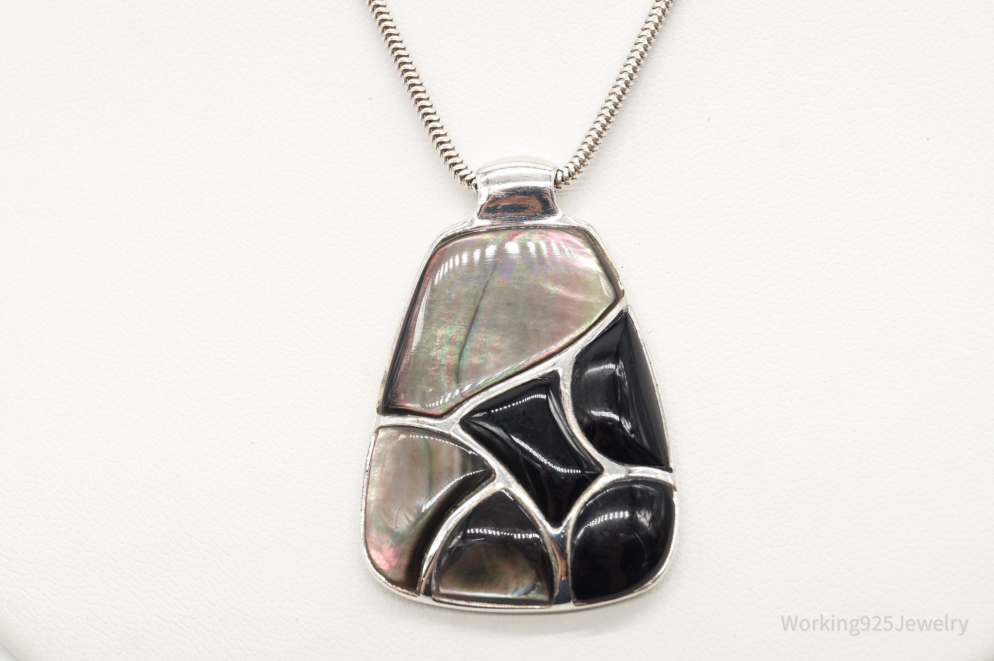 Vintage Black Onyx Paua Abalone Shell Sterling Silver Necklace | Jewelry > Necklaces > Pendants | Wiccan Center