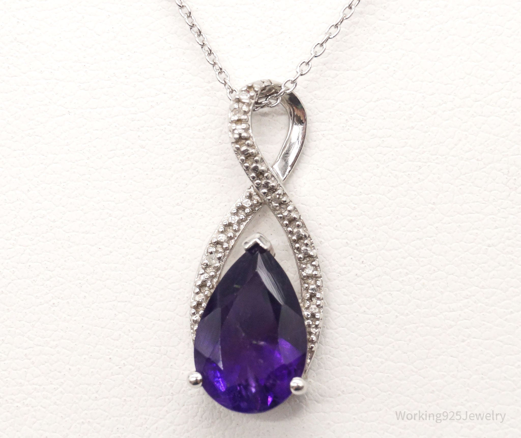 Vintage Designer Amethyst 4 Diamond Sterling Silver Necklace | Jewelry > Necklaces > Pendants | Wiccan Center