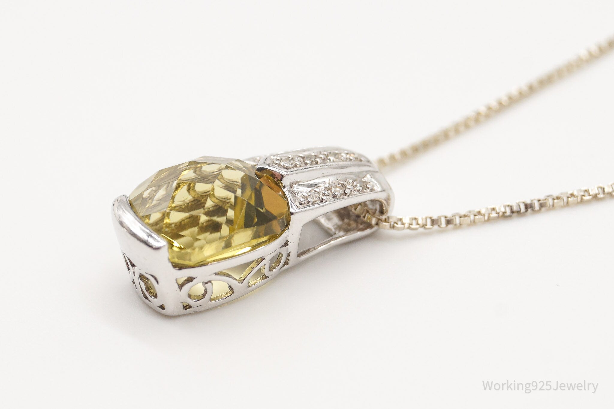 Vintage Designer Yellow & White Cubic Zirconia Sterling Silver Necklace | Jewelry > Necklaces > Pendants | Wiccan Center