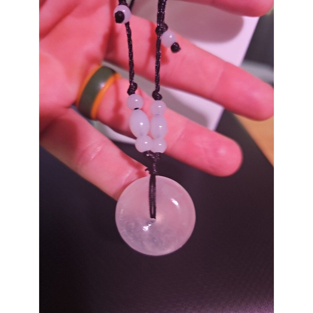Beautiful! Natural Jade Peace Lucky Buckle Pendant Necklace Healing Adjustable