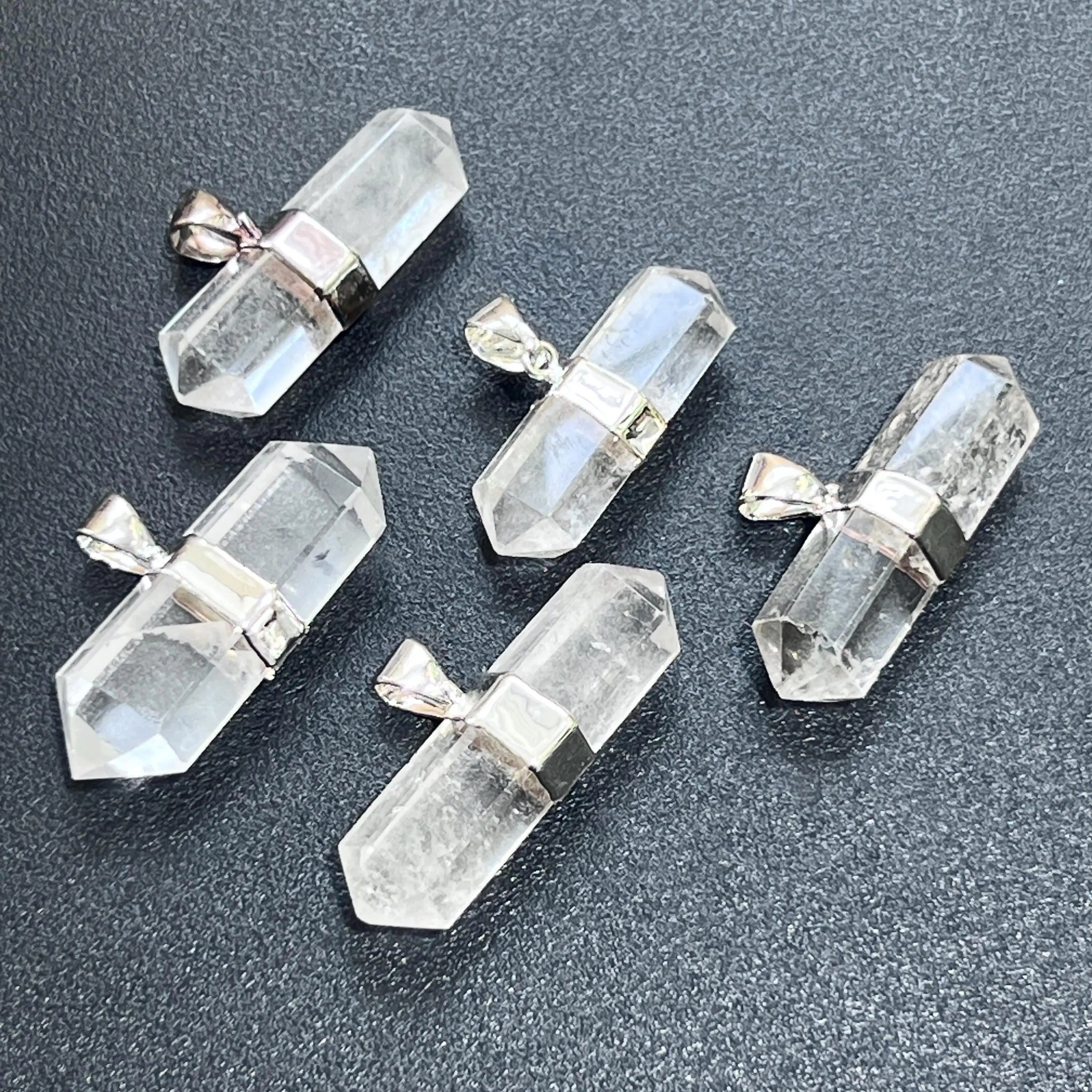 Quartz Crystal Double Terminated Faceted Point Pendant (Silver Plated) Gemstone Jewelry Necklace Supply | Craft Supplies & Tools > Beads, Gems & Cabochons > Charms & Pendants > Pendants | Wiccan Center