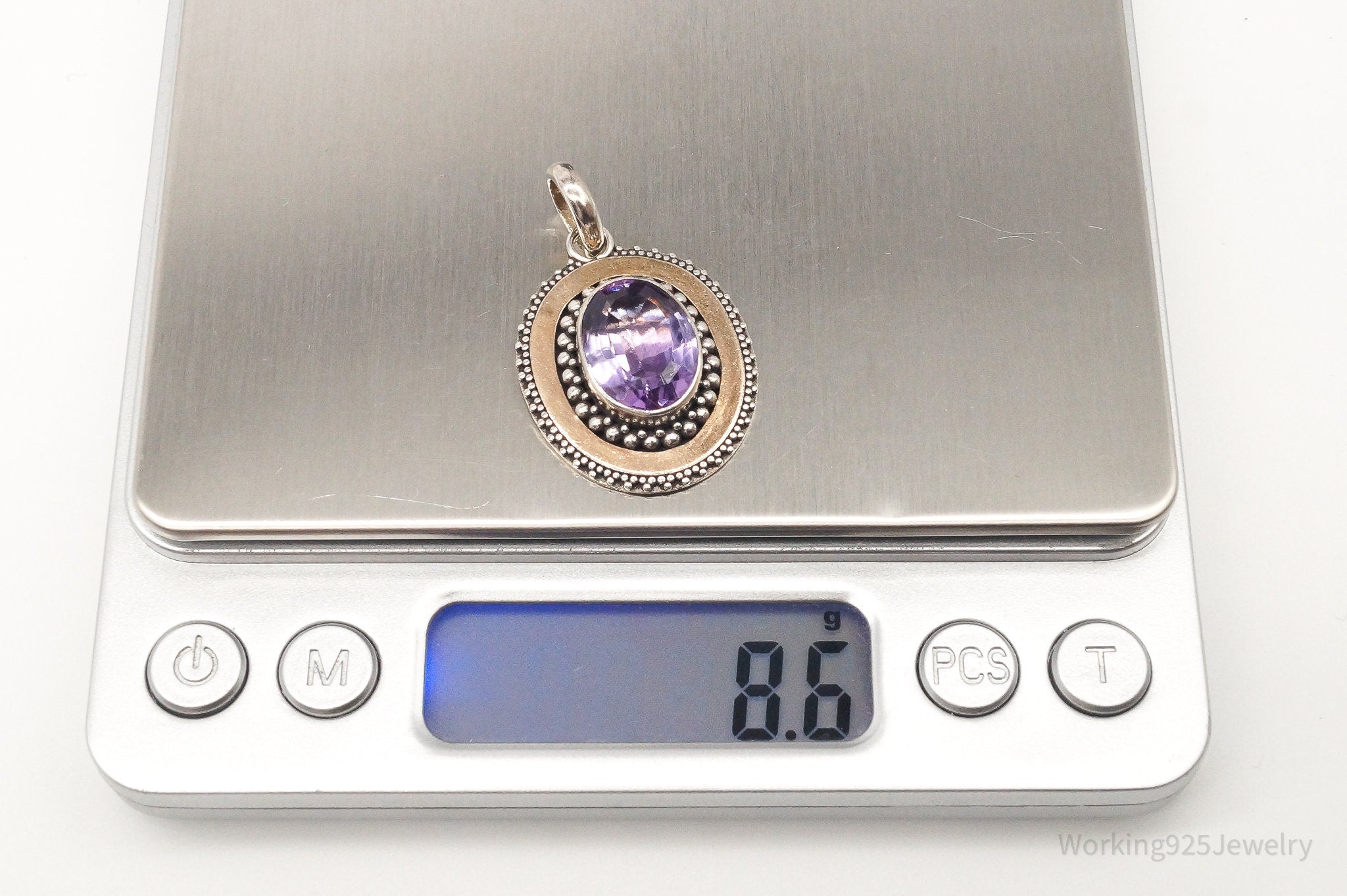 Large Vintage Amethyst Two Tone Sterling Silver Pendant | Jewelry > Necklaces > Pendants | Wiccan Center
