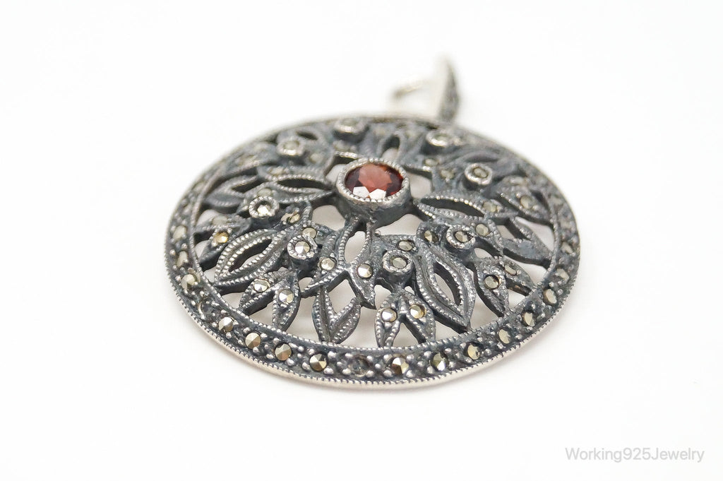 Large Judith Jack Garnet Marcasite Art Deco Sterling Silver Pendant | Jewelry > Necklaces > Pendants | Wiccan Center