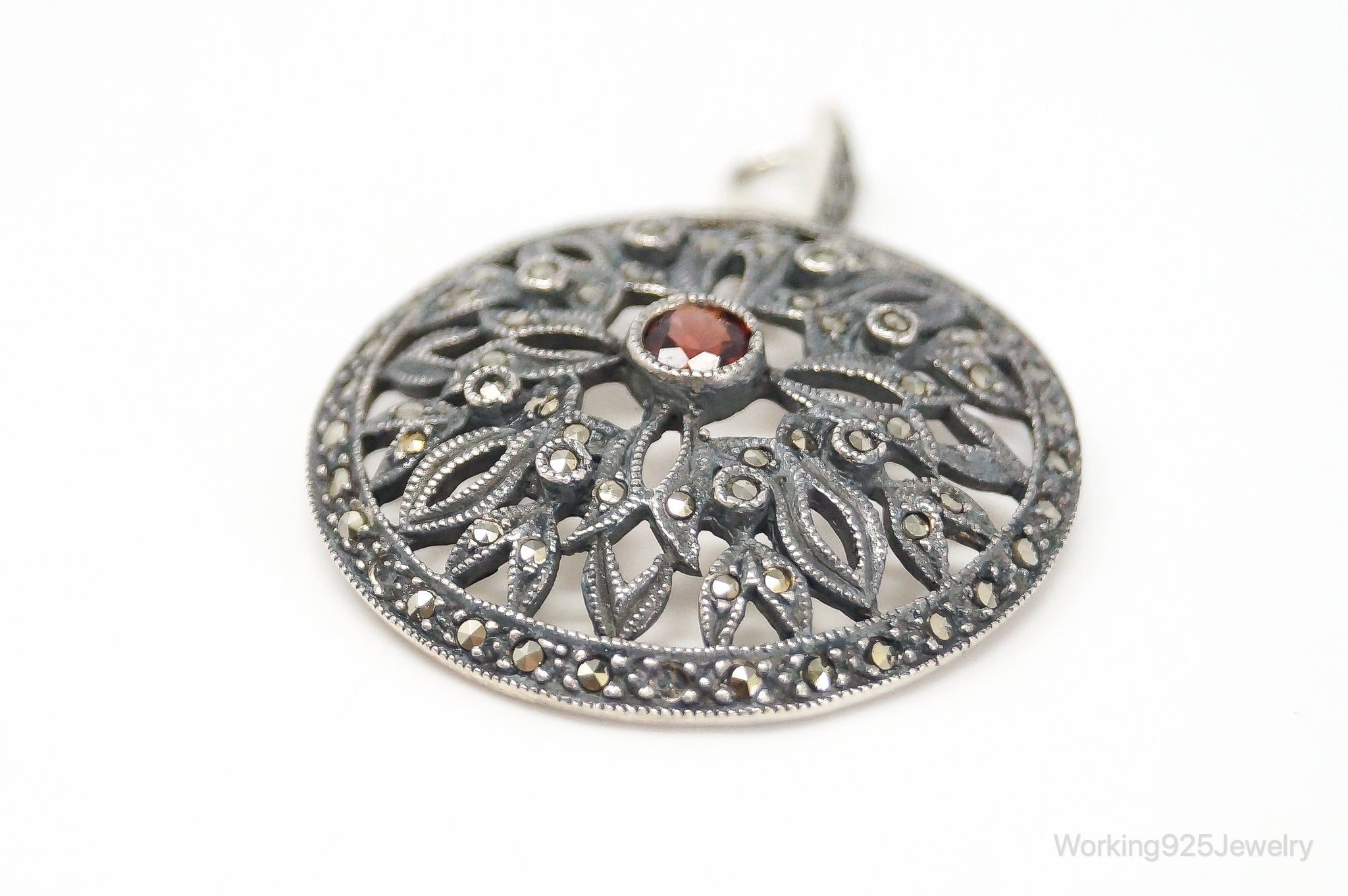 Large Judith Jack Garnet Marcasite Art Deco Sterling Silver Pendant | Jewelry > Necklaces > Pendants | Wiccan Center