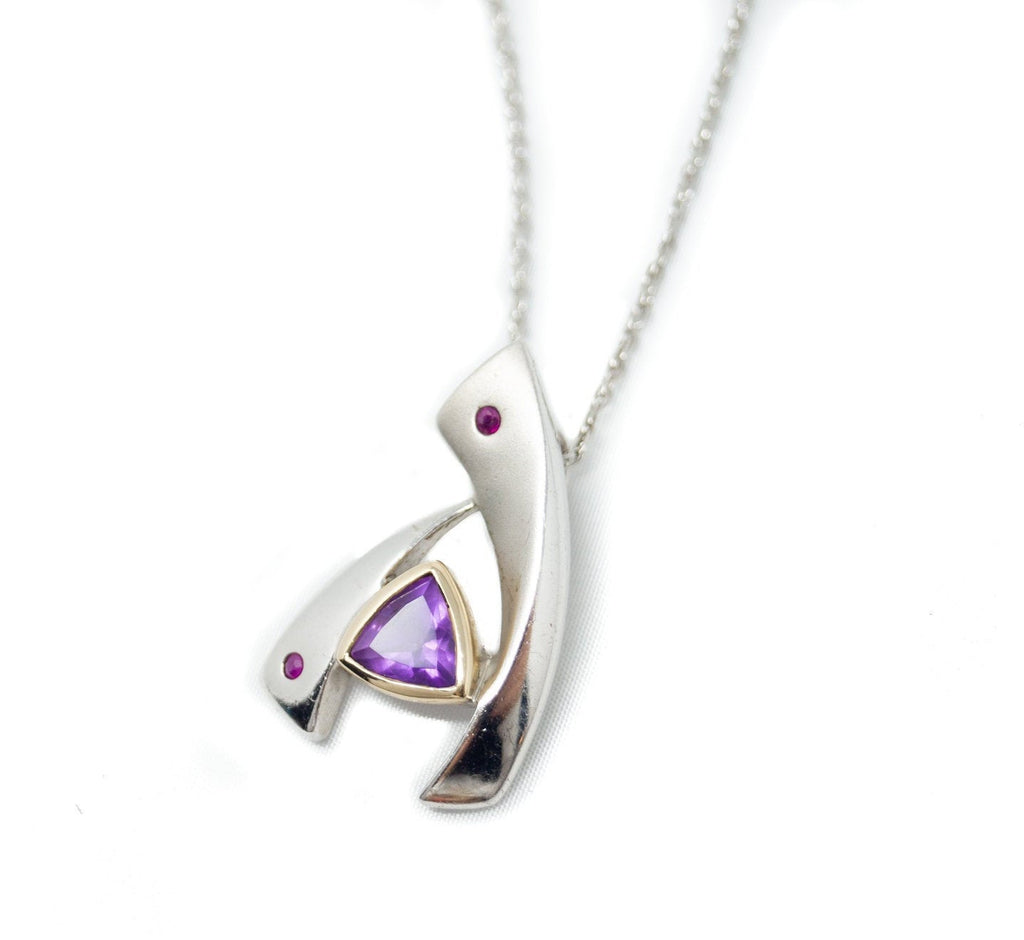 Vintage Designer 14K Gold Amethyst Ruby Art Deco Sterling Silver Necklace | Jewelry > Necklaces > Pendants | Wiccan Center