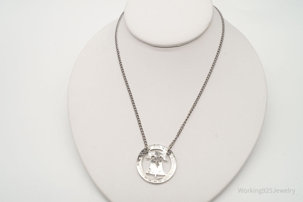 Vintage Half Dollar Coin Cut Out Pendant Silver Chain Necklace | Jewelry > Necklaces > Pendants | Wiccan Center
