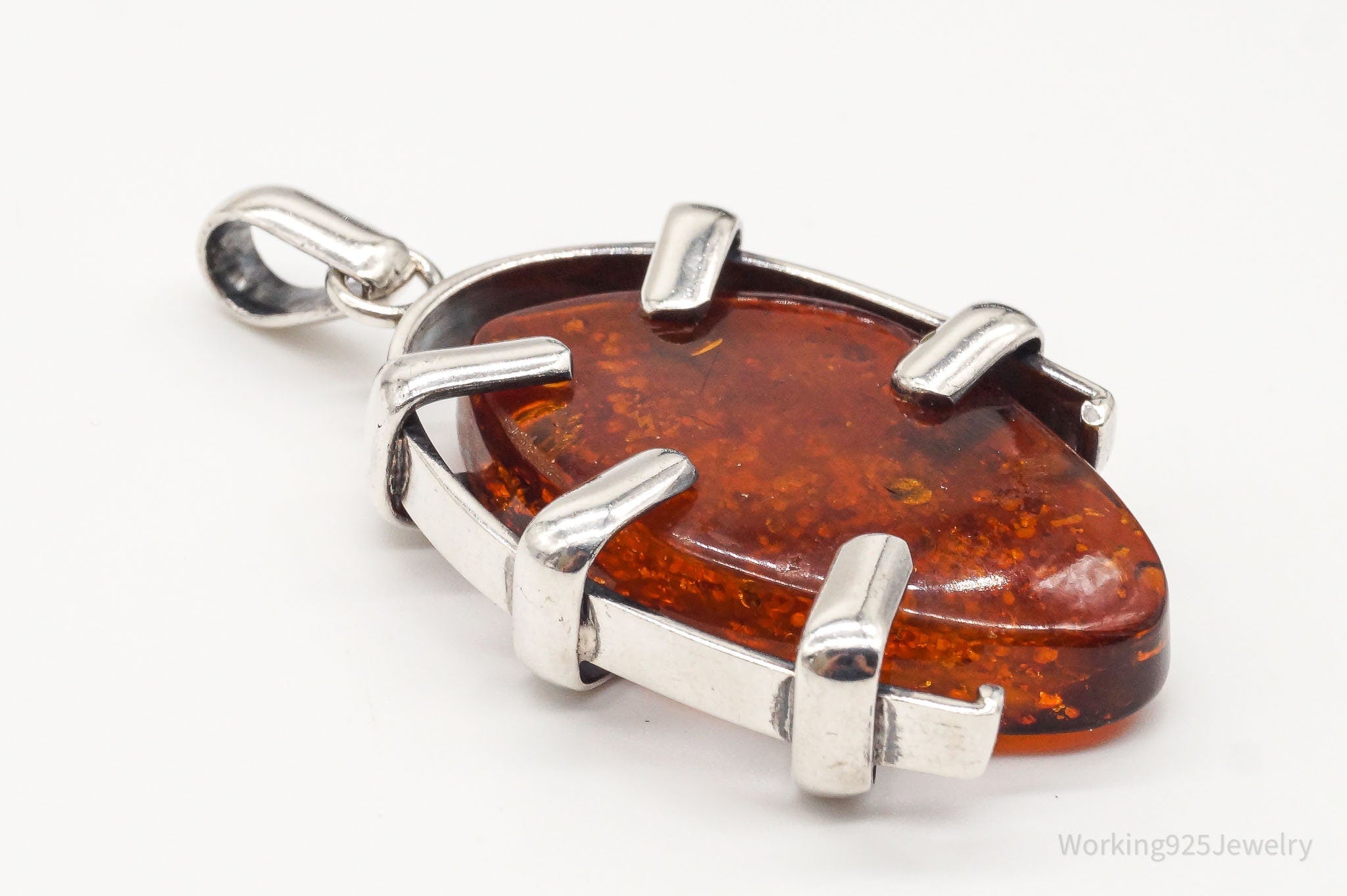 Large Vintage Amber Modernist Silver Necklace Pendant | Jewelry > Necklaces > Pendants | Wiccan Center