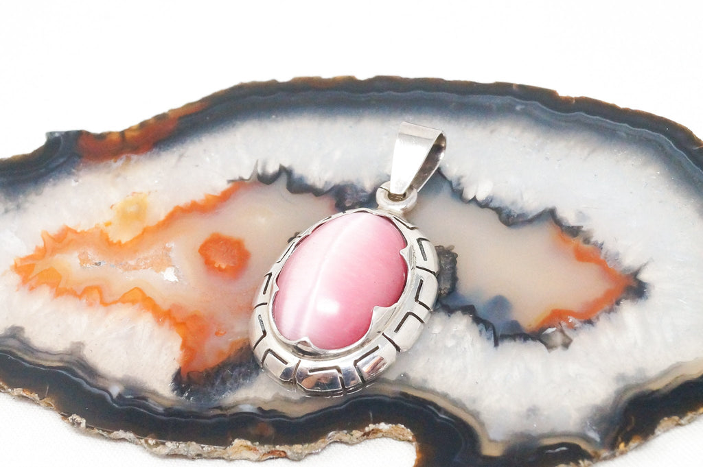 Vintage Handmade Mexico Pink Tigers Eye 950 Silver Southwestern Necklace Pendant | Jewelry > Necklaces > Pendants | Wiccan Center