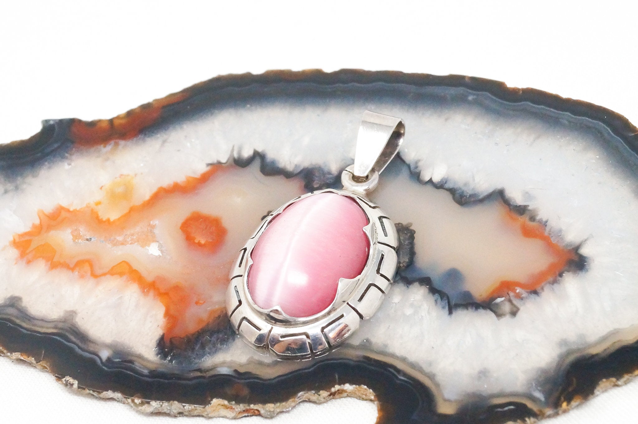 Vintage Handmade Mexico Pink Tigers Eye 950 Silver Southwestern Necklace Pendant | Jewelry > Necklaces > Pendants | Wiccan Center