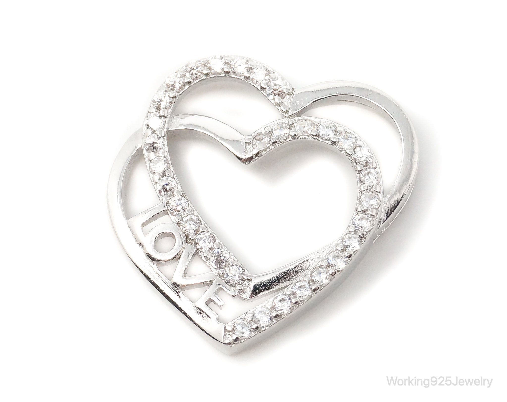 Vintage Open Heart Cubic Zirconia Sterling Silver Necklace Pendant | Jewelry > Necklaces > Pendants | Wiccan Center