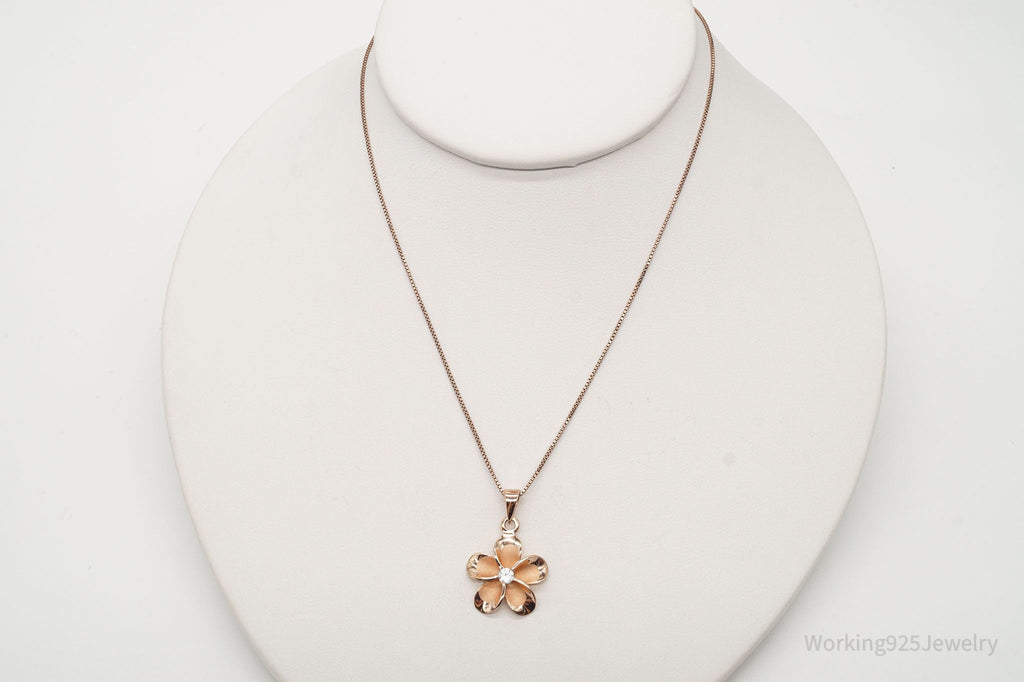Vintage Cubic Zirconia Rose Gold Vermeil Sterling Silver Flower Necklace | Jewelry > Necklaces > Pendants | Wiccan Center