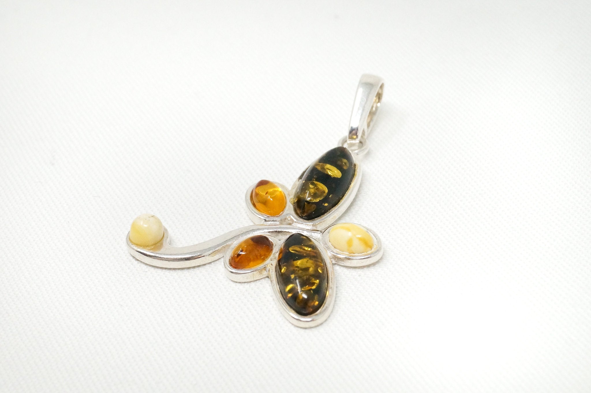Vintage Multi Type Amber Dragonfly Sterling Silver Necklace Pendant | Jewelry > Necklaces > Pendants | Wiccan Center