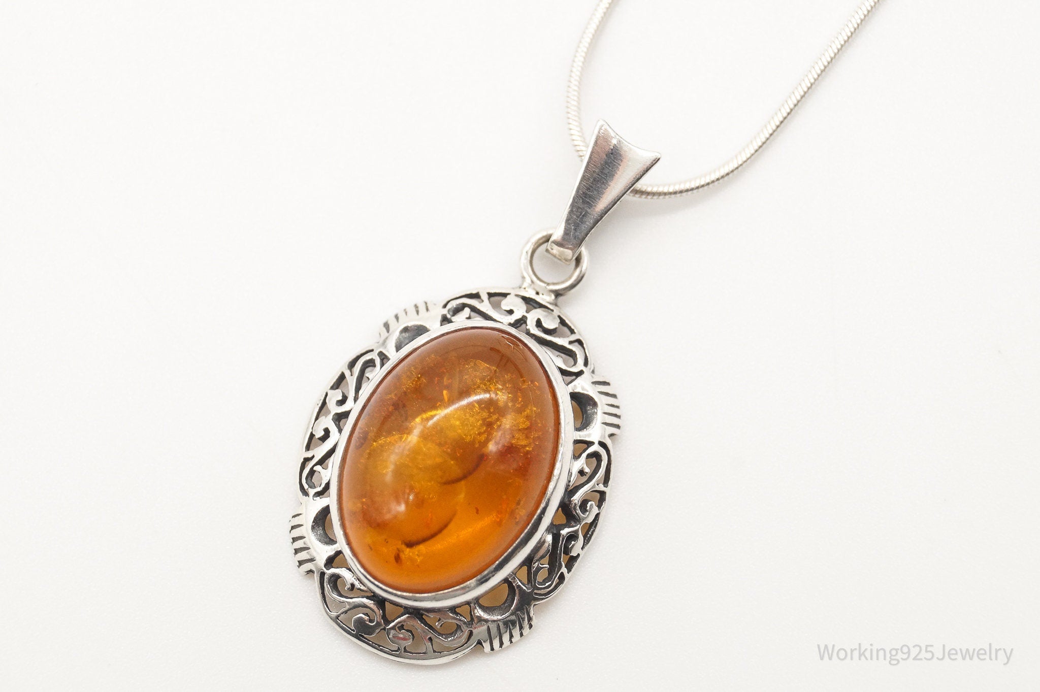 Vintage Large Amber Sterling Silver Adjustable Chain Necklace | Jewelry > Necklaces > Pendants | Wiccan Center