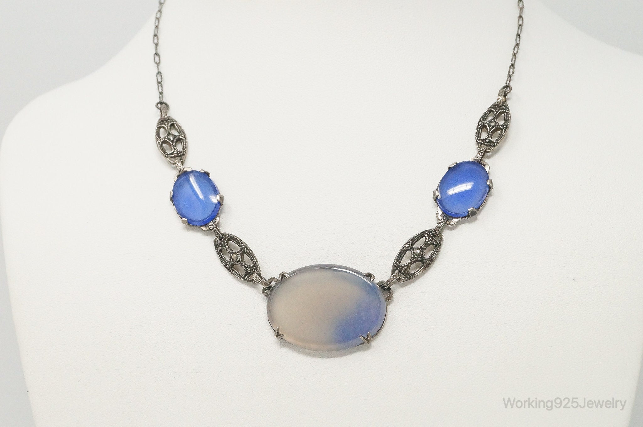 Antique Glass Sterling Silver Filigree Necklace | Jewelry > Necklaces > Pendants | Wiccan Center
