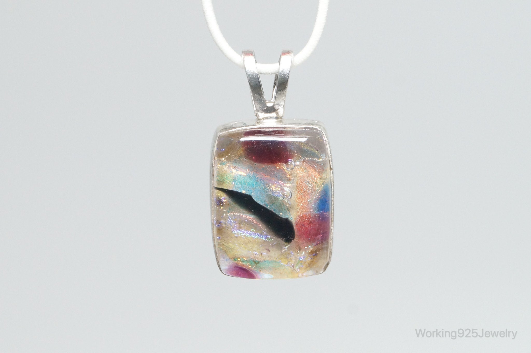 Vintage Large Art Glass Sterling Silver Necklace Pendant | Jewelry > Necklaces > Pendants | Wiccan Center